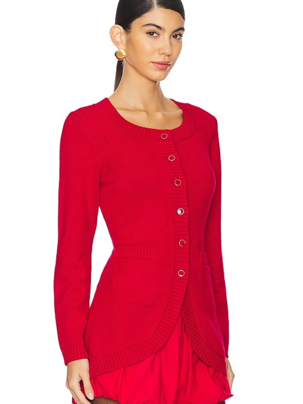 Posse Sabrina Long Sleeve Cardigan in Ruby Red Size Small Knit Sweater Chic - Picture 8 of 8